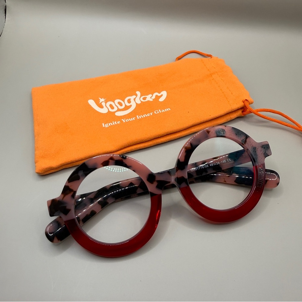 Vooglam Round Tortoiseshell & Red Glasses Frame, No Prescription